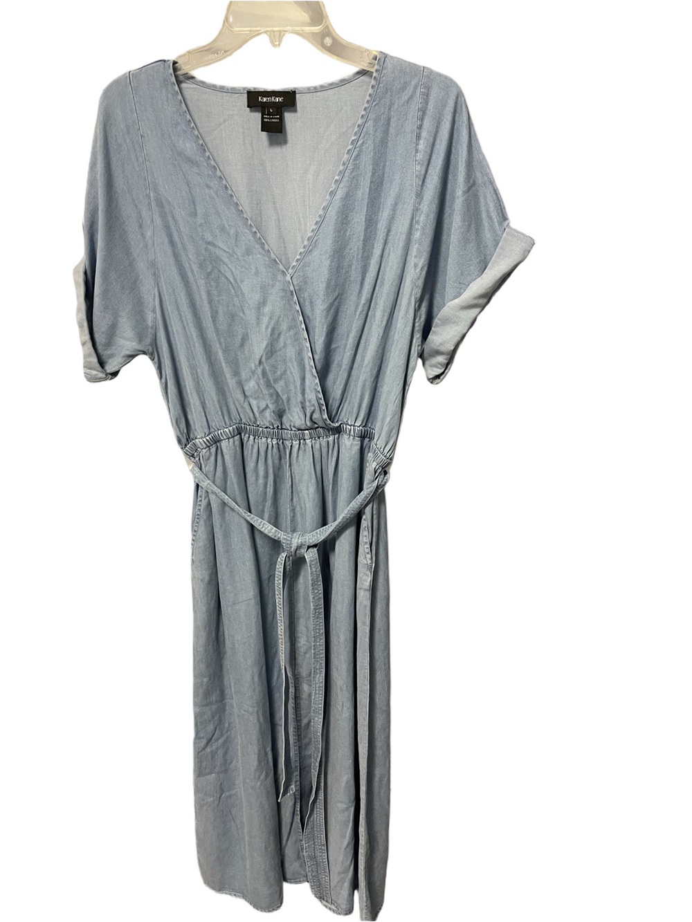 Karen Kane Maxi Women’s Blue Chambray Elastic Waist Dress Pockets NWT Sz L